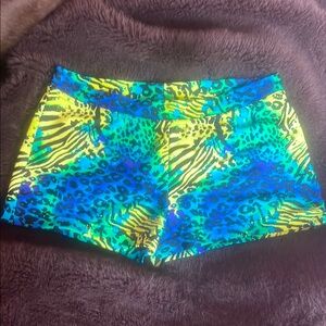 Capezio Yellow and Blue Athletic Shorts with Tie-Dye Pattern